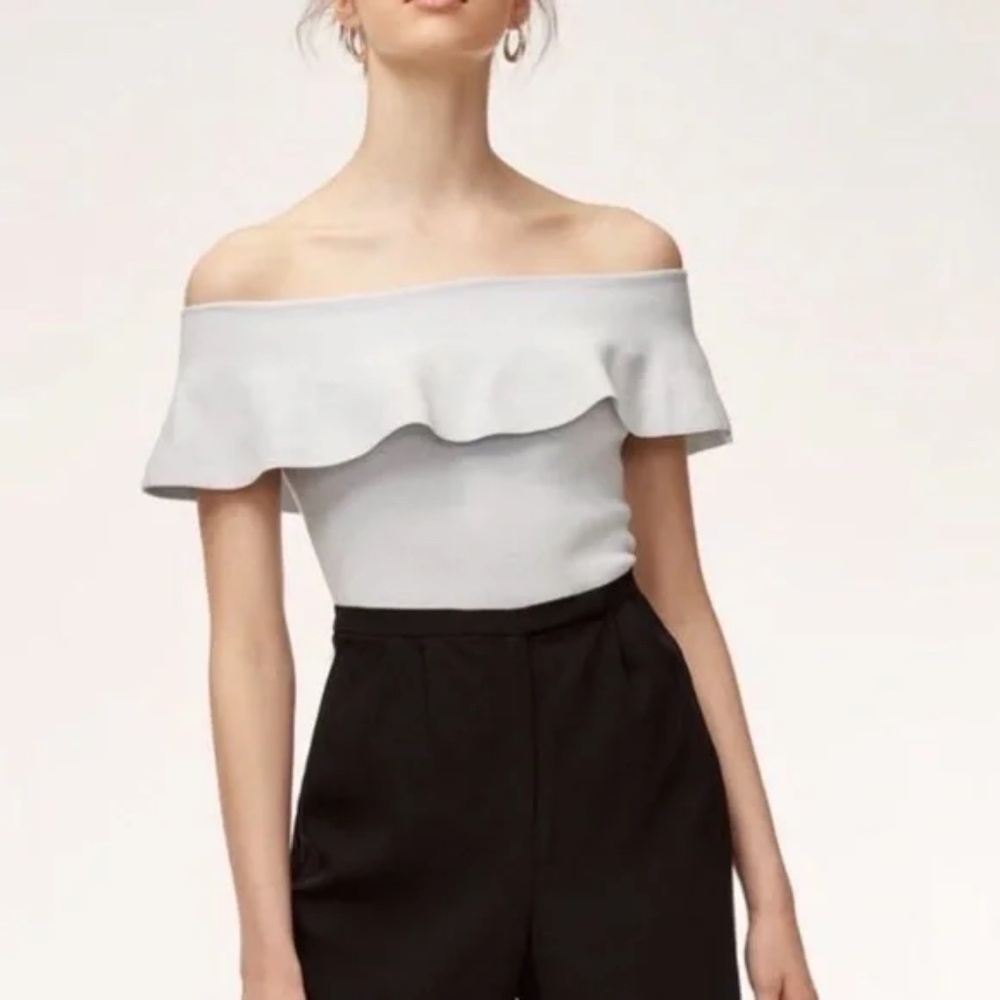 Aritzia Babaton Marek Knit Off-the-Shoulder Cropped Sculpt Knit Top